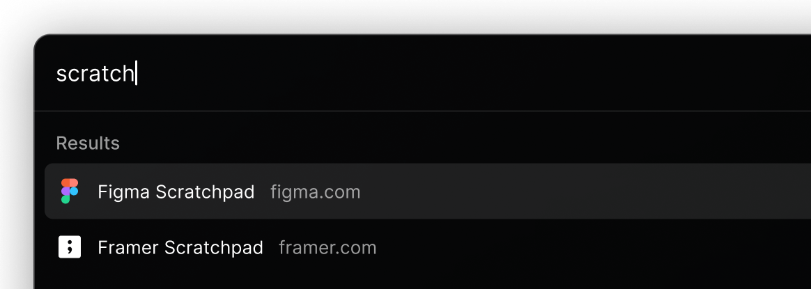 Screenshot of Raycast showcasing the Figma Scratchad Quick Link